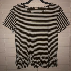 J. Crew Cream and Black Striped Peplum Top